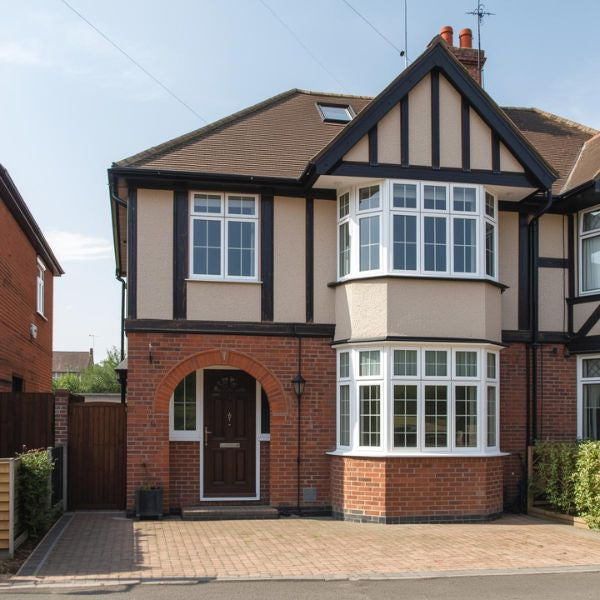 Inter-war architecture with casement windows and top-hung fanlights